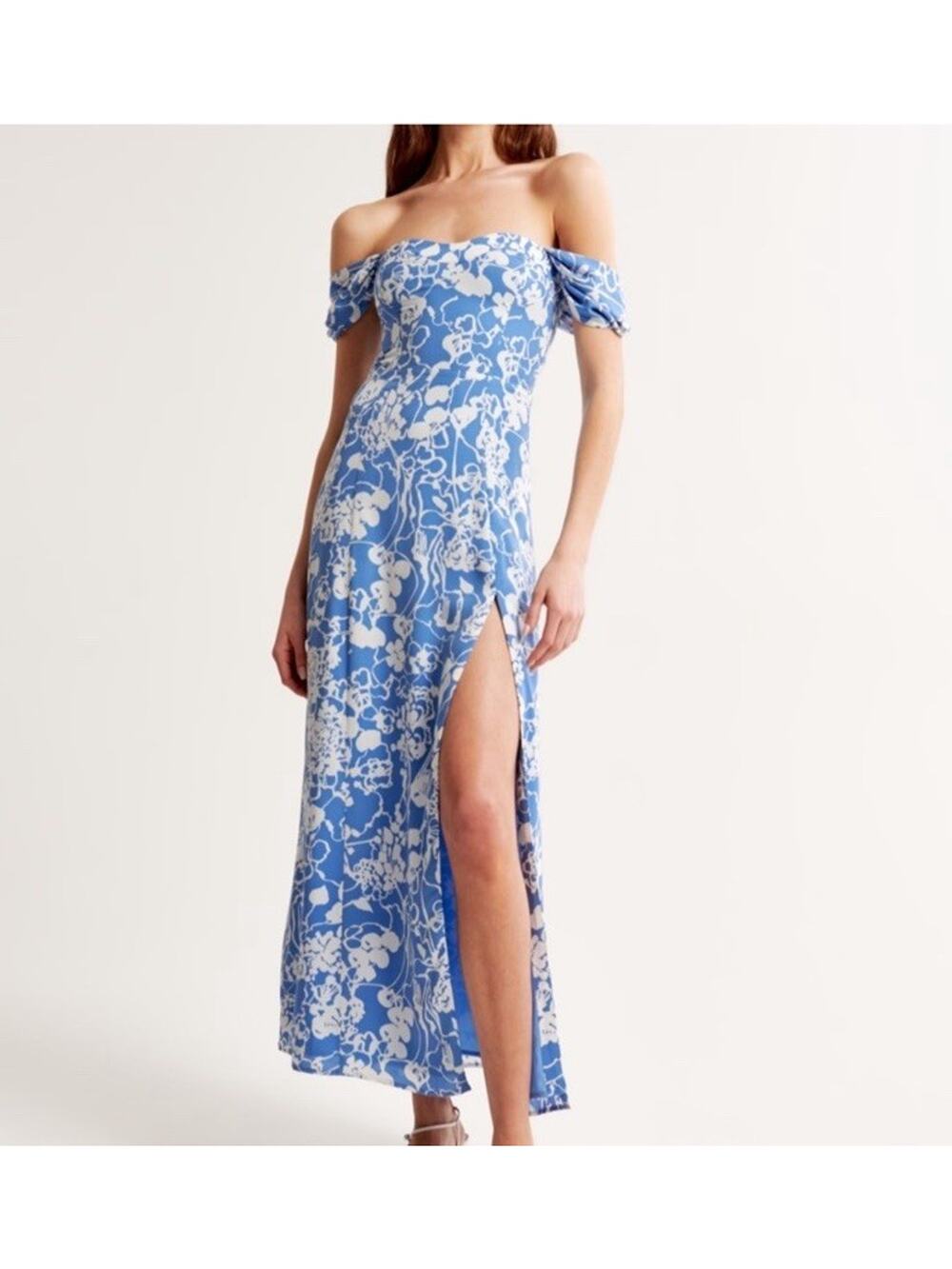Abercrombie & Fitch Camille Blue White Floral Off Shoulder Maxi Dress XXST Chic